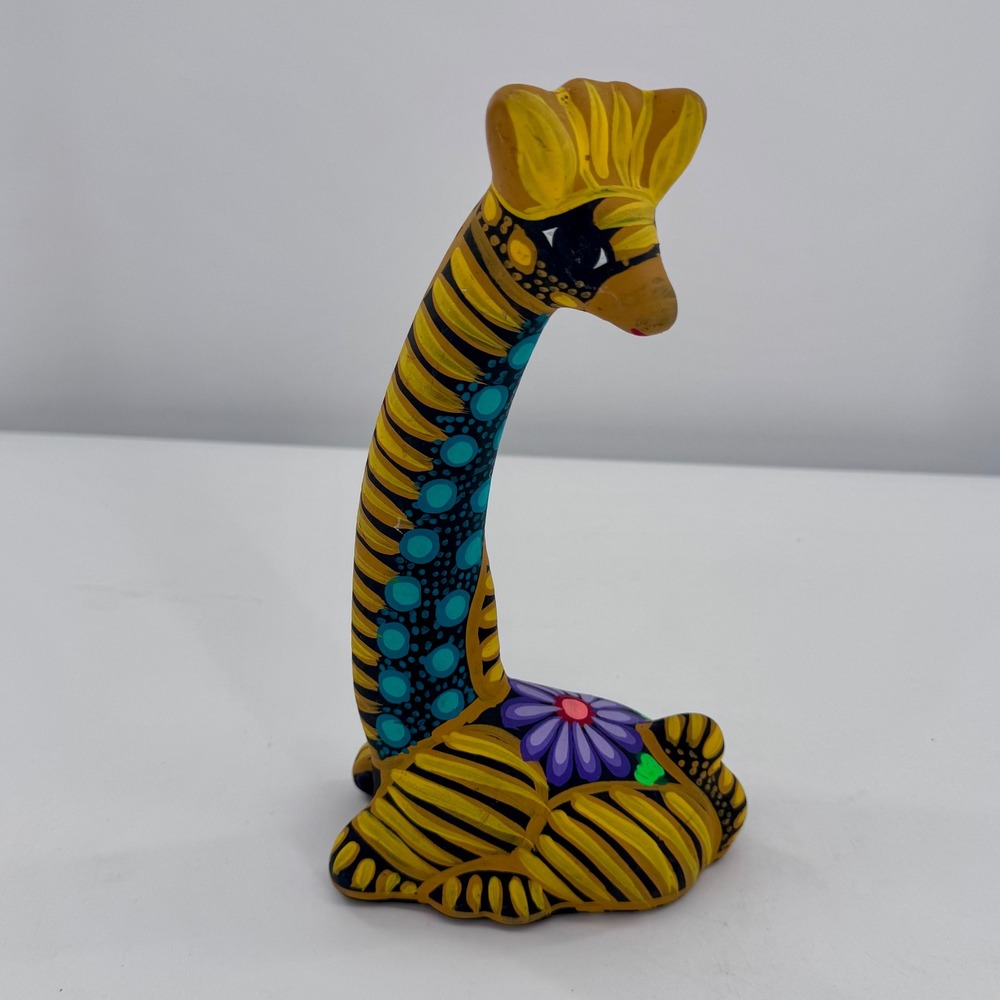 Mexican‎ Folk Art Giraffe Figurine Hand Painted Ceramic Alebrije Style Yellow
